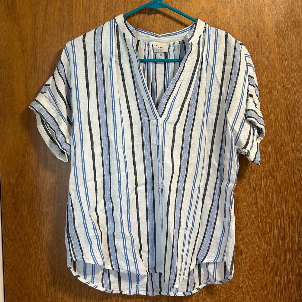 a new day Navy and White Striped Blouse